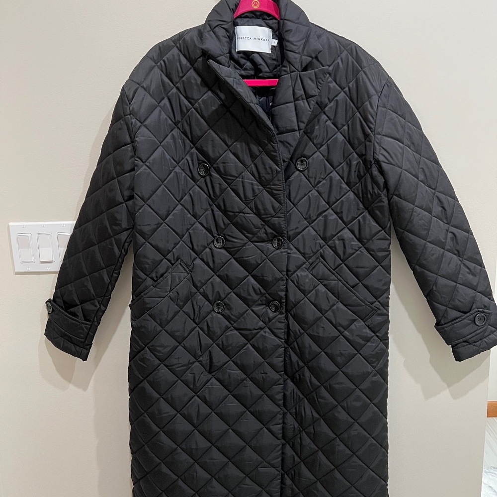 Gently Worn - Rebevca Minkoff Double Breasted Quilted Long Black Duster Coat - S
